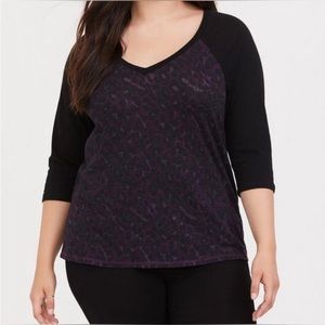NWT Torrid Purple leopard print raglan style top
